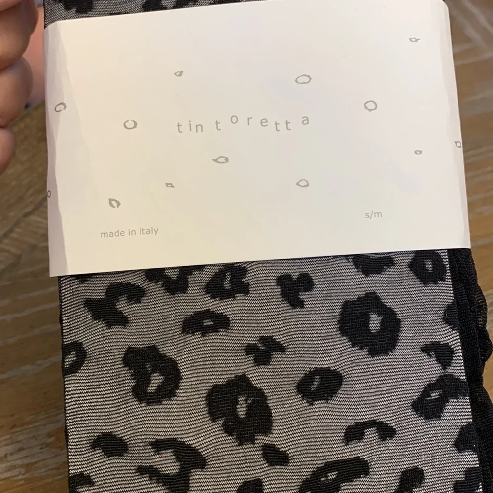 Anthropologie tintoretta leopard stocking new size s/m black